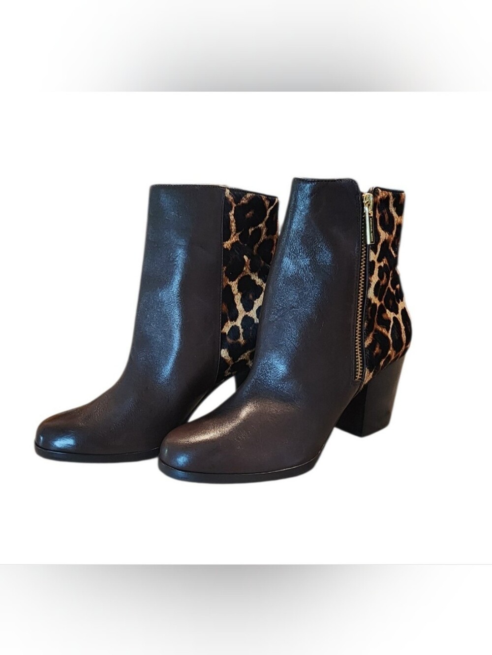 Michael Kors Black Ankle Boots with Leopard Print Panel